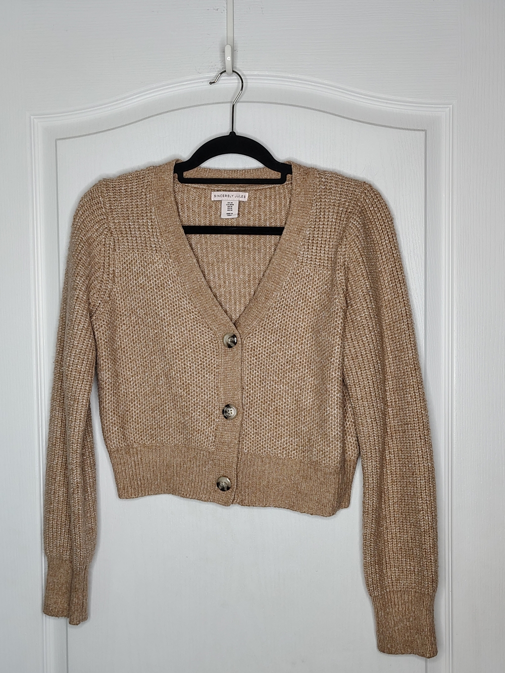 Sincerly Jules Beige Cropped V-Neck Button Cardigan